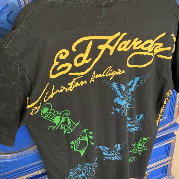 Ed Hardy T Shirt Christian Audigier Black Shirt LG - Picture 2 of 2